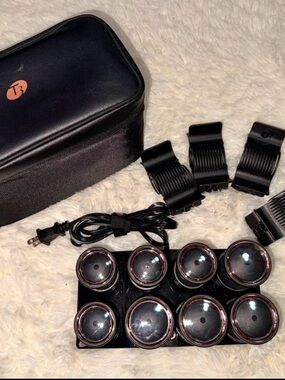 T3 Black Heated Hair Rollers with Clips and Travel Case